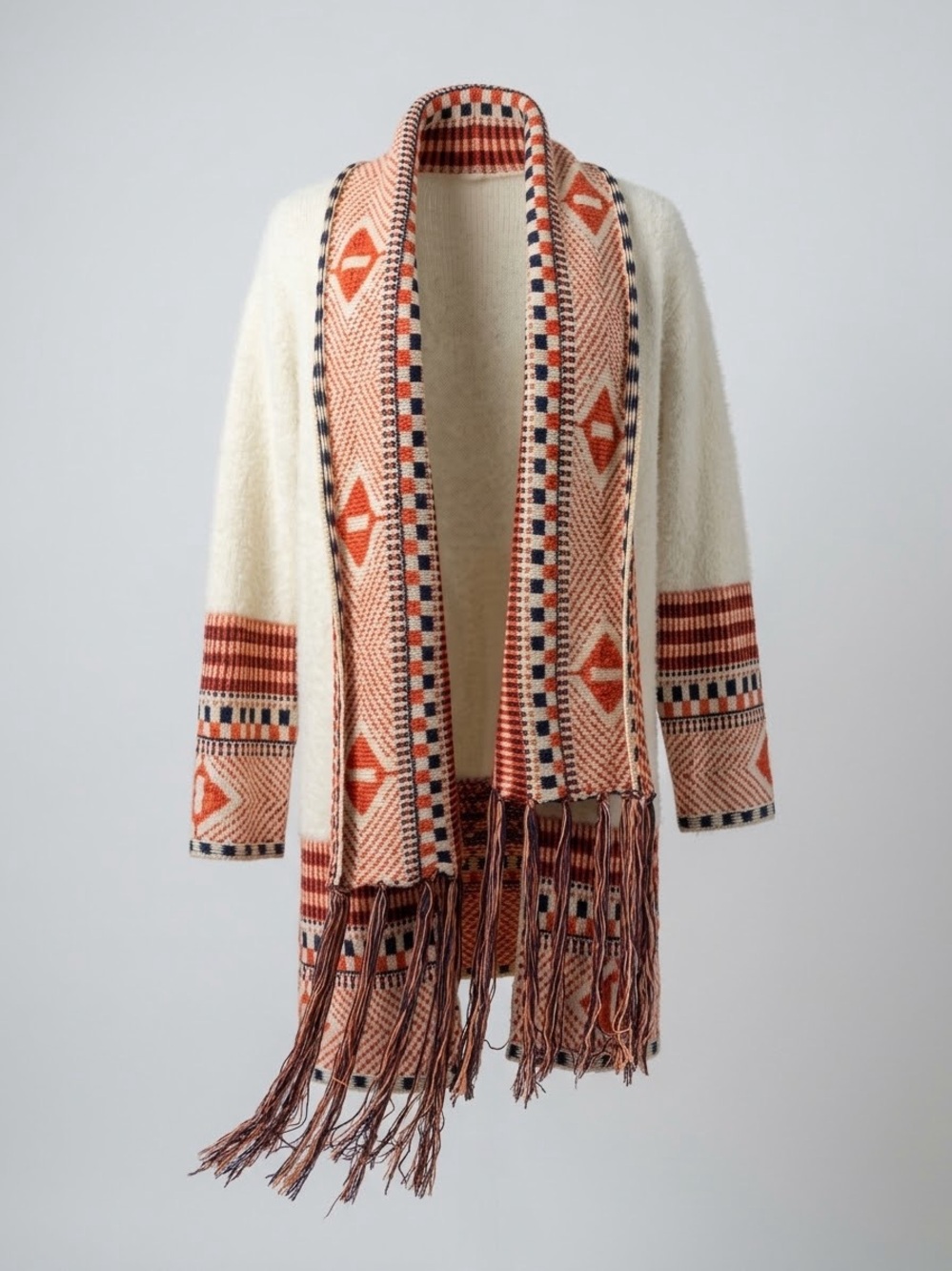 Maxsport women’s small southwestern print fringed soft cozy open front cardigan